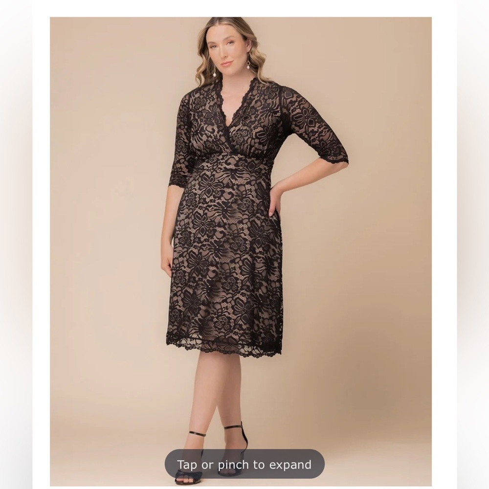 Kiyonna Black Lace V-Neck Dress with Nude Lining